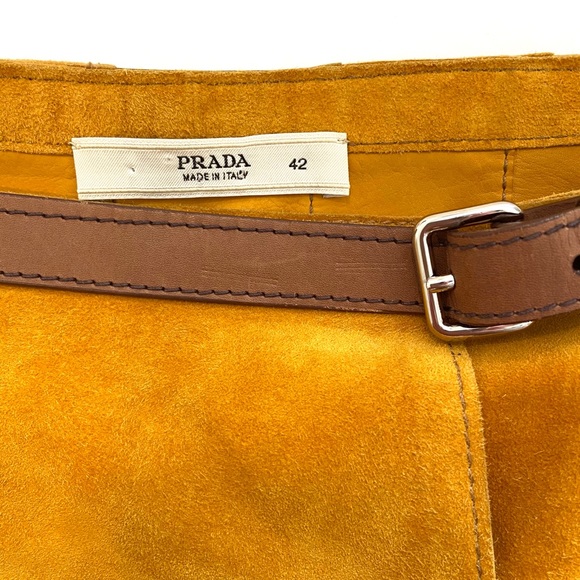 Prada Mustard Yellow Suede Mid Length Wrap Skirt - Picture 3 of 15